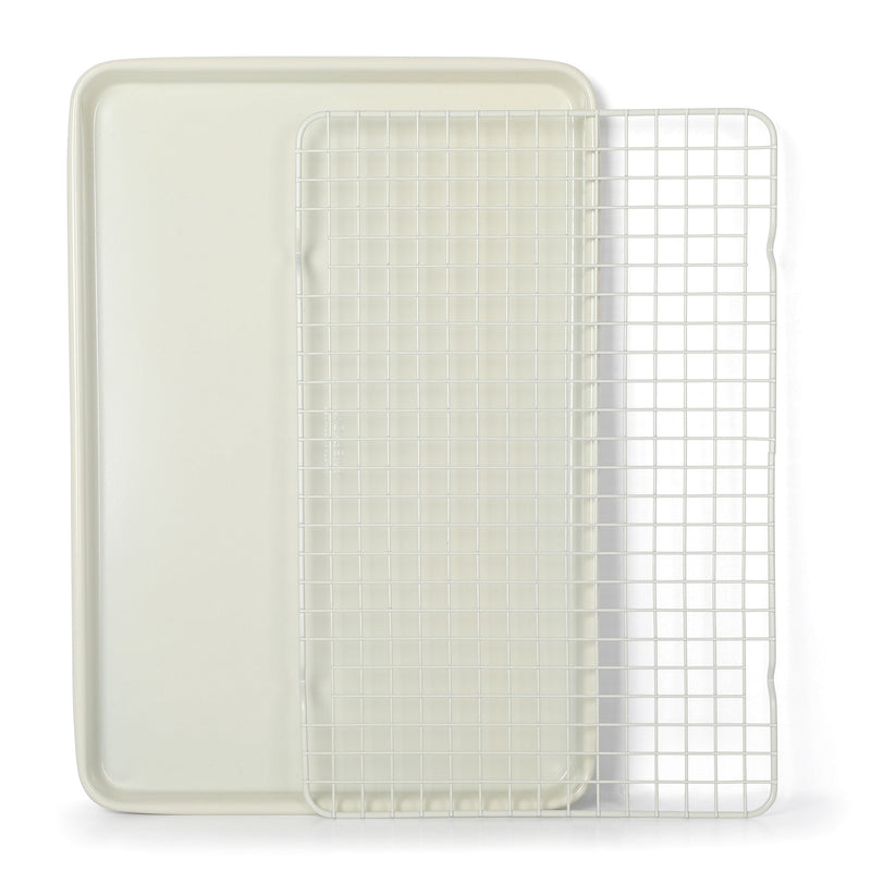 Martha Stewart Everyday Color Bake 15"X 10" Carbon Steel Cookie Sheet w/ Cooling Rack - Linen - Color Sleeve