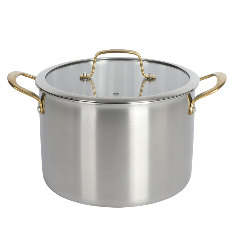 Martha Stewart Everyday Midvale 8qt Stainless Steel Stock Pot w/ Glass Lid - Gold PVD Cast Handle - Bonded Base - Color Sleeve w/ Factory Remailer