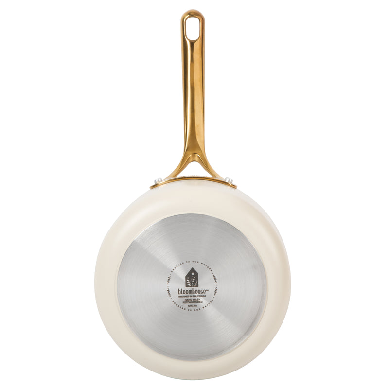 Bloomhouse 15pc Aluminum Cookware Set - Linen - Taupe Ceramic Int - Nonstick - Induction - Gold PVD SS Rim Glass Lid - Cast SS Gold PVD Handle - GBX w/ Remailer