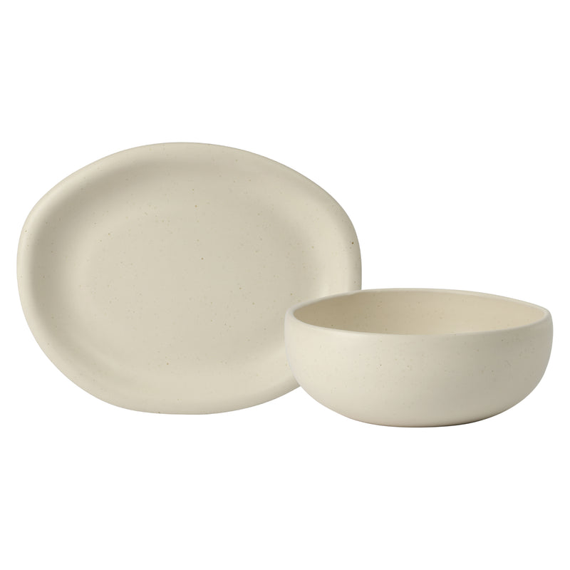 Bloomhouse Corsica Clay 2 pc Oval Serving Platter & Bowl Set - Sea Salt - Reactive Glaze - Stoneware - Gift Box w/ Remailer