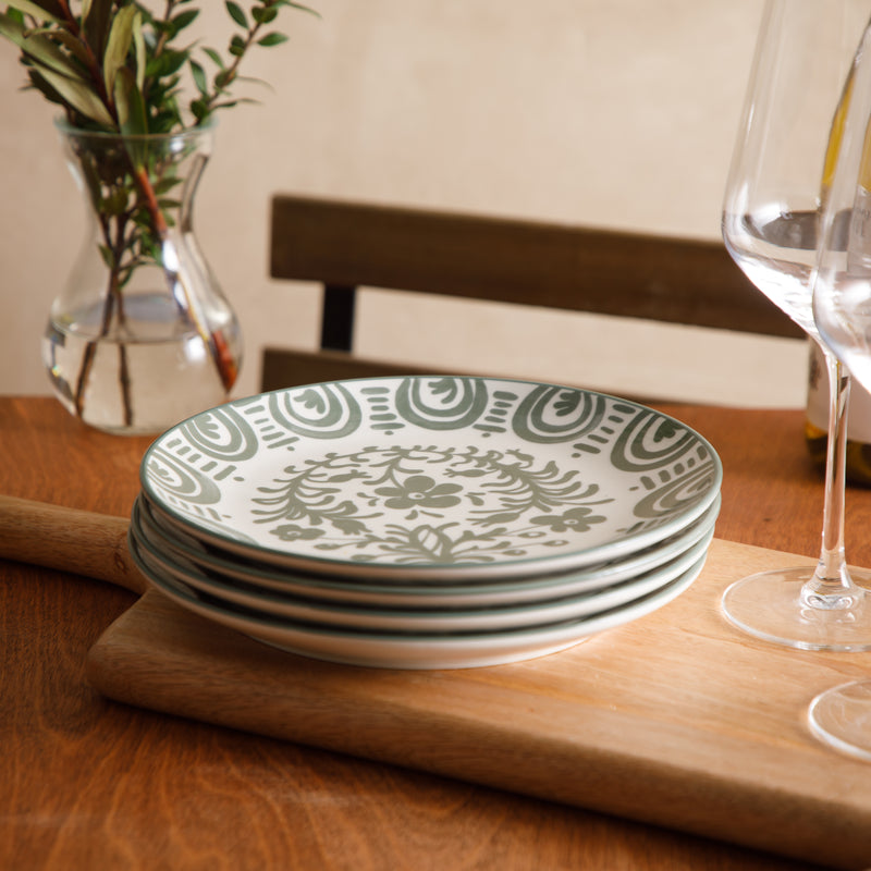 Bloomhouse Valencia Flor 4 pc 8.75" Decorated Stoneware Dessert Plate Set - Factory Remailer