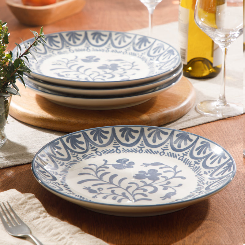 Bloomhouse Valencia Flor 4 pc 10.75" Decorated Stoneware Dinner Plate Set - Factory Remailer