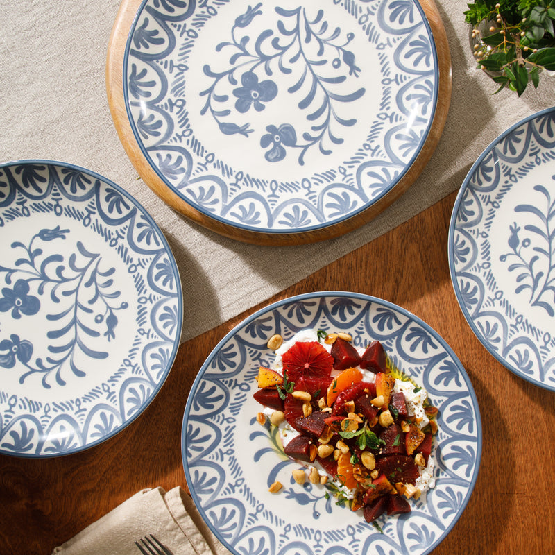 Bloomhouse Valencia Flor 4 pc 10.75" Decorated Stoneware Dinner Plate Set - Factory Remailer