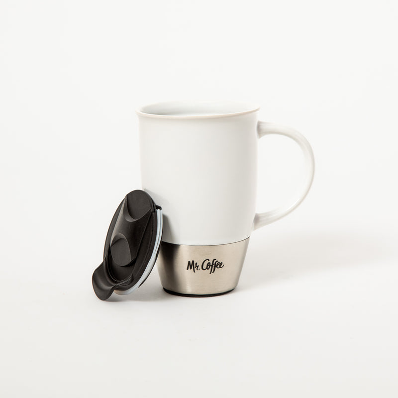 Mr. Coffee Coupleton 15oz Travel Cup w/ Lid - Stainless Steel & Stoneware - Open Stock: White