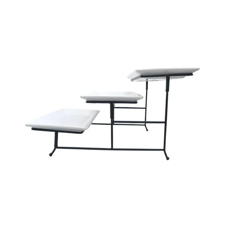 Gibson Elite Gracious Dining 4 pc Stoneware 3 Tier Server Set w/ Metal Stand - Warehouse Remailer - White