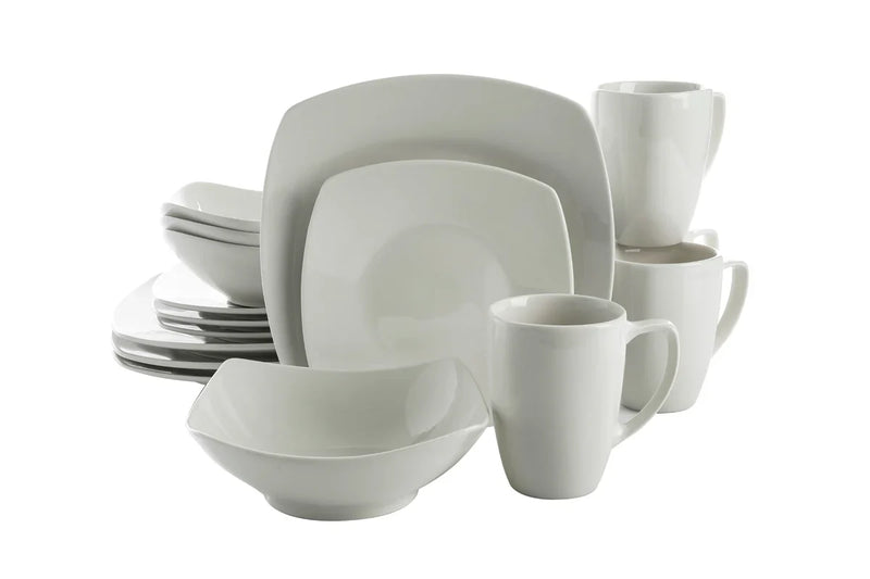Gibson Home Zen Buffetware 16pc Dinnerware Set - White - Square - Fine Ceramic - Gift Box