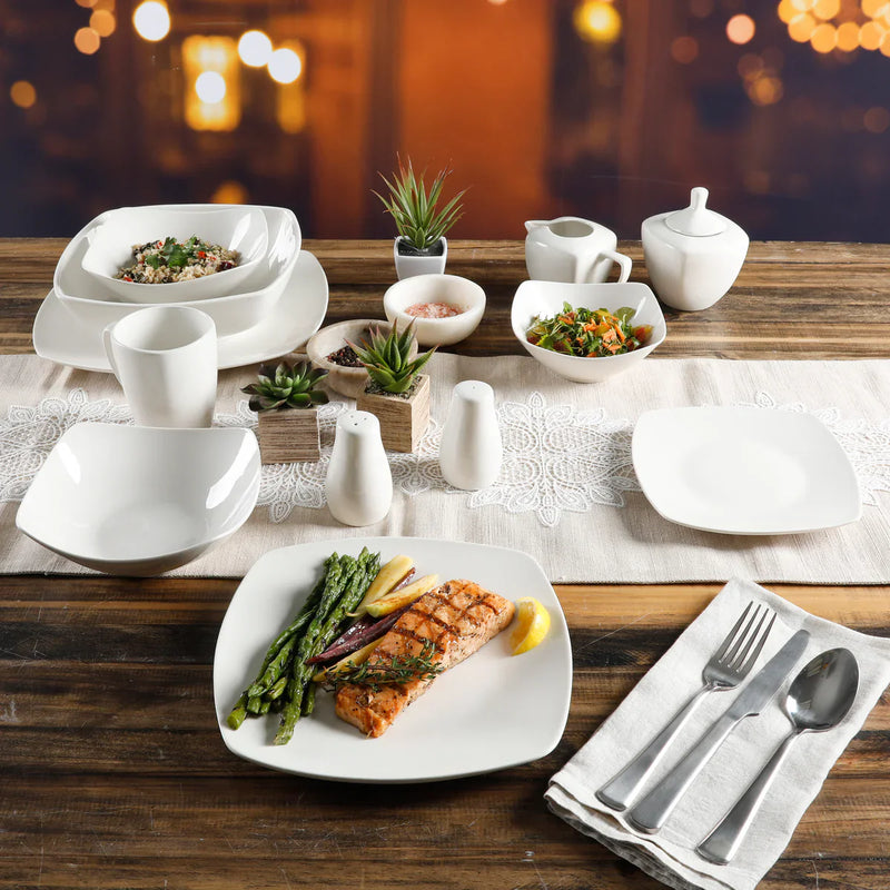 Gibson Home Zen Buffetware 39pc Dinnerware Set - White - Square - Fine Ceramic - Gift Box