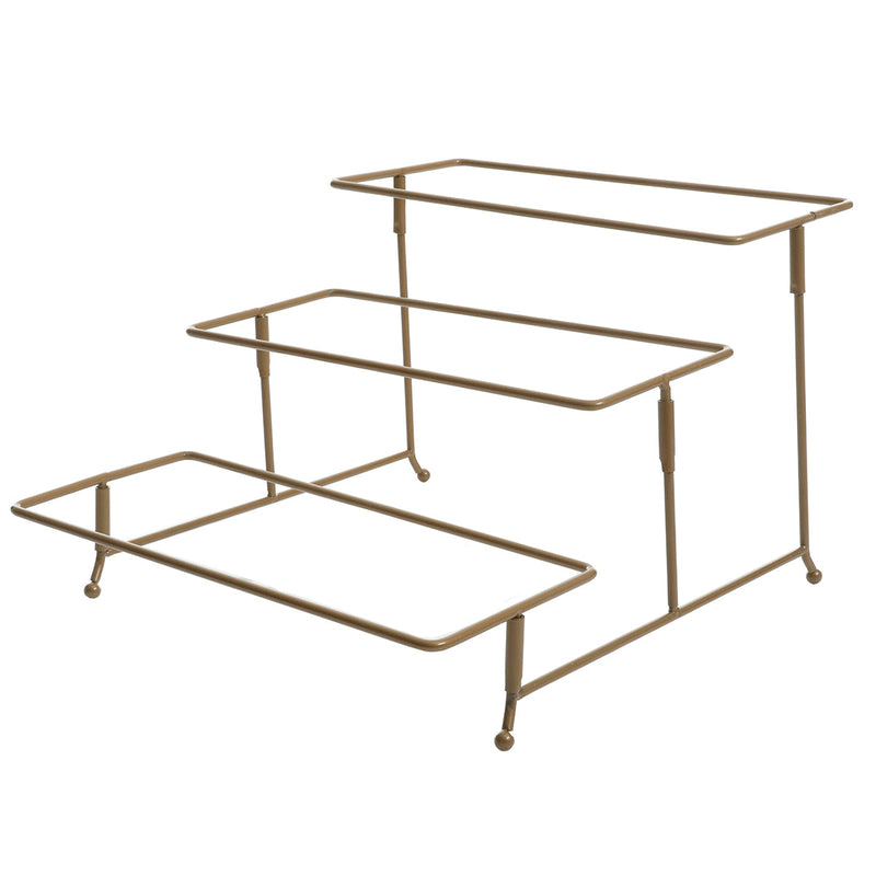 Gibson Elite Gracious Dining 3-Tier Serving Set w/ Plates & Gold Wire Stand - White - Rectangle - Stoneware - Gift Box