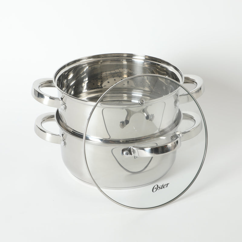 Oster Sangerfield 3qt Stainless Steel Steamer Set w/ Lid & Steamer Insert - Mirror Finish - Gift Box