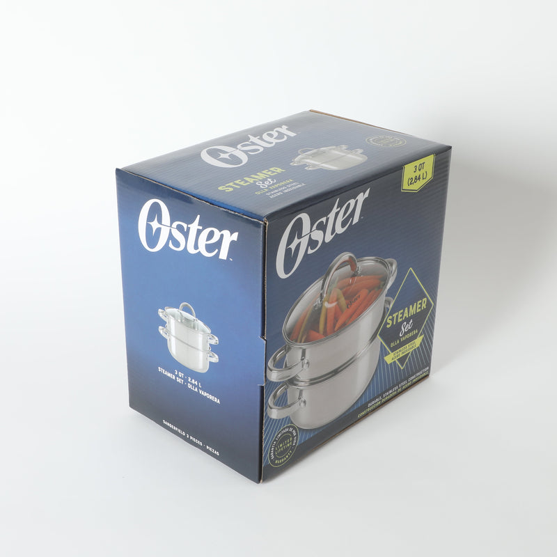 Oster Sangerfield 3qt Stainless Steel Steamer Set w/ Lid & Steamer Insert - Mirror Finish - Gift Box