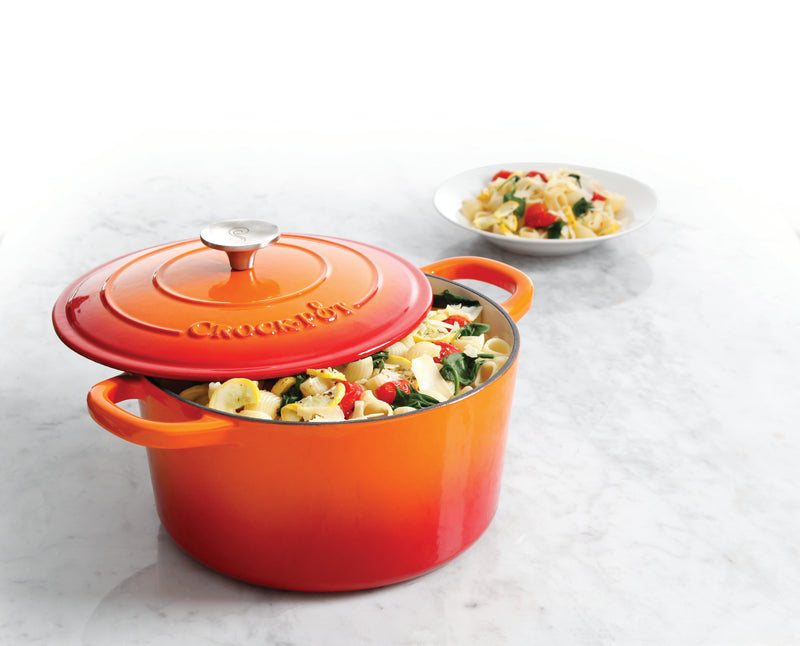 Crock-Pot Artisan 5qt Enamel Cast Iron Dutch Oven w/ Lid - Round - Gift Box - Teal Ombre / Sunset Orange / Sapphire Blue