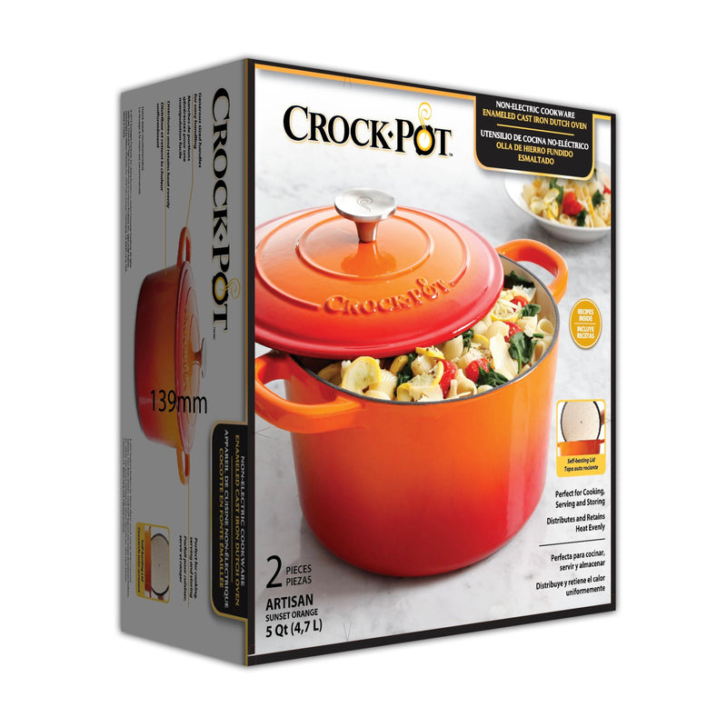 Crock-Pot Artisan 5qt Enamel Cast Iron Dutch Oven w/ Lid - Round - Gift Box - Teal Ombre / Sunset Orange / Sapphire Blue