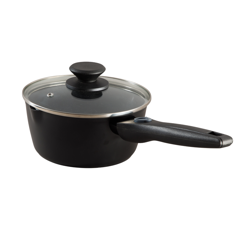 Oster Smarthandle Advance 4pc Forged Aluminum 1.8 qt Sauce Pan w/ Lid & 10" Frying Pan w/ Detachable Handle - Matte Black - Non-Stick Interior - Induction Base - Bakelite Handle - Gift Box (Open Window)