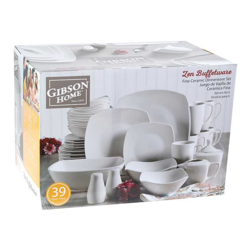 Gibson Home Zen Buffetware 39pc Dinnerware Set - White - Square - Fine Ceramic - Gift Box