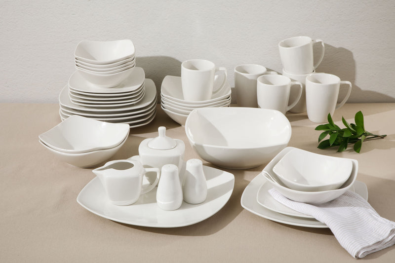 Gibson Home Zen Buffetware 39pc Dinnerware Set - White - Square - Fine Ceramic - Gift Box
