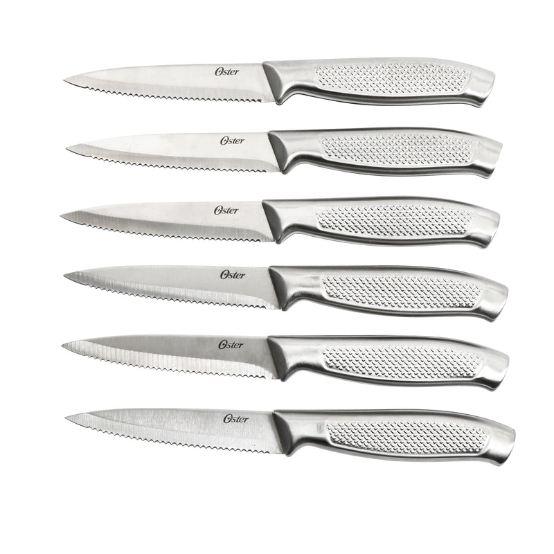 Oster Edgefield 14pc Stainless Steel Cutlery Set w/ Black Block - Brushed - Gift Box