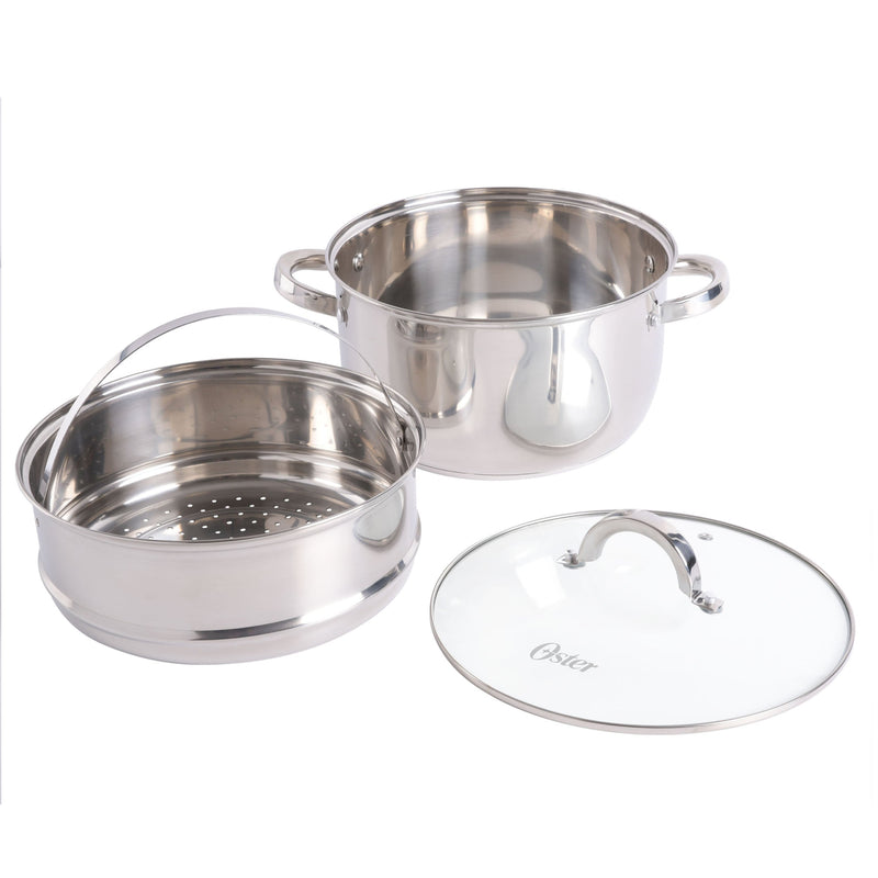 Oster Sangerfield 3 pc 6qt Stainless Steel Casserole w/ Steamer Insert and Lid - Gift Box