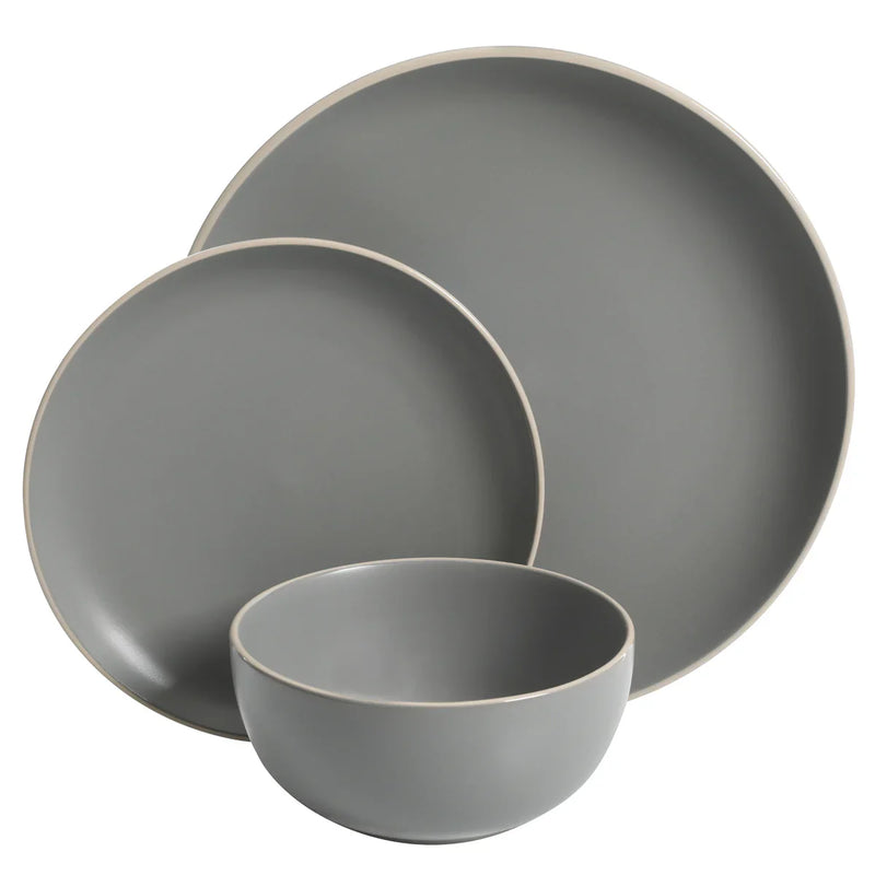 Gibson Home Rockaway 12pc Dinnerware Set - Solid Color - Stoneware - Gift Box: Matte Black / Matte Grey