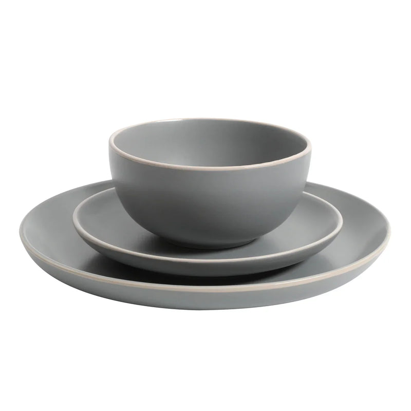 Gibson Home Rockaway 12pc Dinnerware Set - Solid Color - Stoneware - Gift Box: Matte Black / Matte Grey