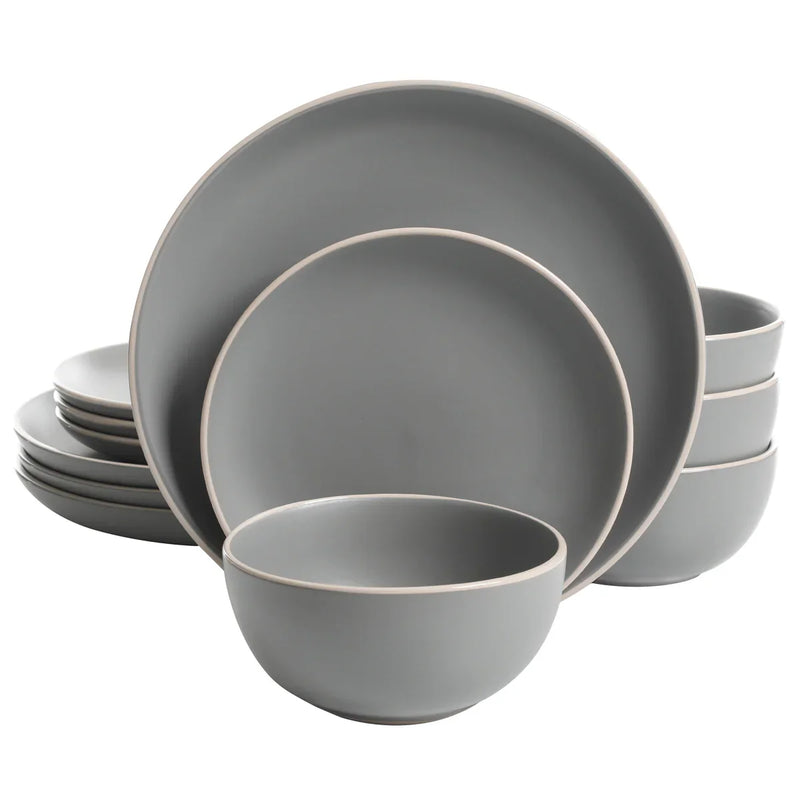 Gibson Home Rockaway 12pc Dinnerware Set - Solid Color - Stoneware - Gift Box: Matte Black / Matte Grey