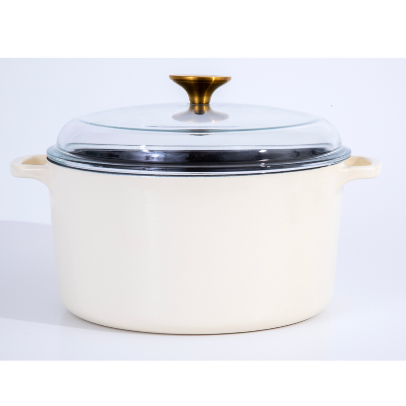 Sur La Table Kitchen Essentials Supper Club 5.5 qt Enamel Cast Iron Dutch Oven w/ Borosilicate Lid - Glossy Enamel In/Ext - Stainless Steel Knob -Enameled - Color Sleeve w/ RM