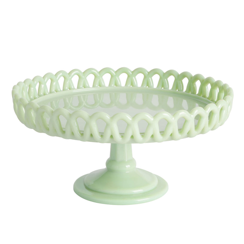 Martha Stewart Highbrook 8.5" x 4.25" Jadeite Glass Cake Stand - Green - Handmade - Gift Box