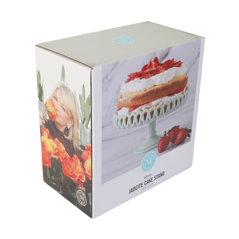 Martha Stewart Highbrook 8.5" x 4.25" Jadeite Glass Cake Stand - Green - Handmade - Gift Box
