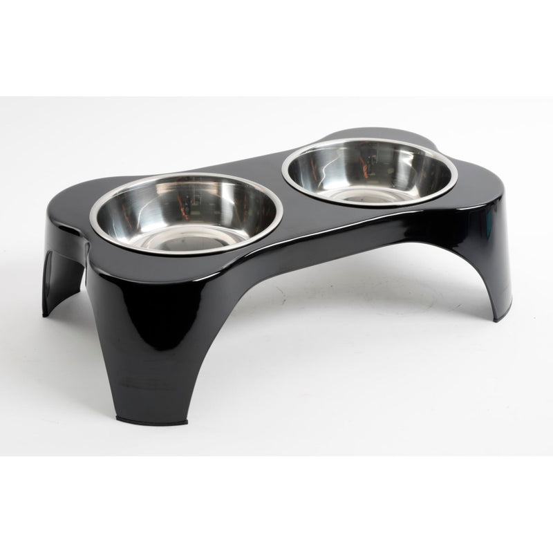 Gibson Home Bow Wow Meow 3pc Stainless Steel Pet Bowl w/ Elevated Holder - Open Stock
