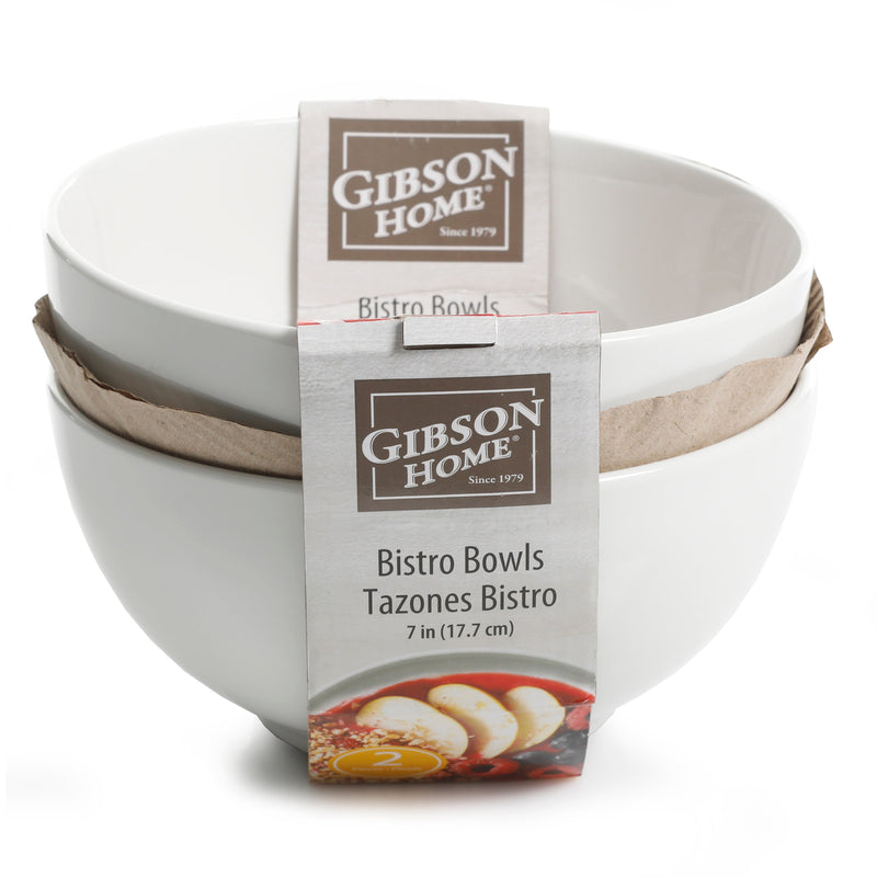 Gibson Home Great Essentials 2pc 7" Bistro Bowl Set - White - Fine Ceramic - 4-Way Color Sleeve