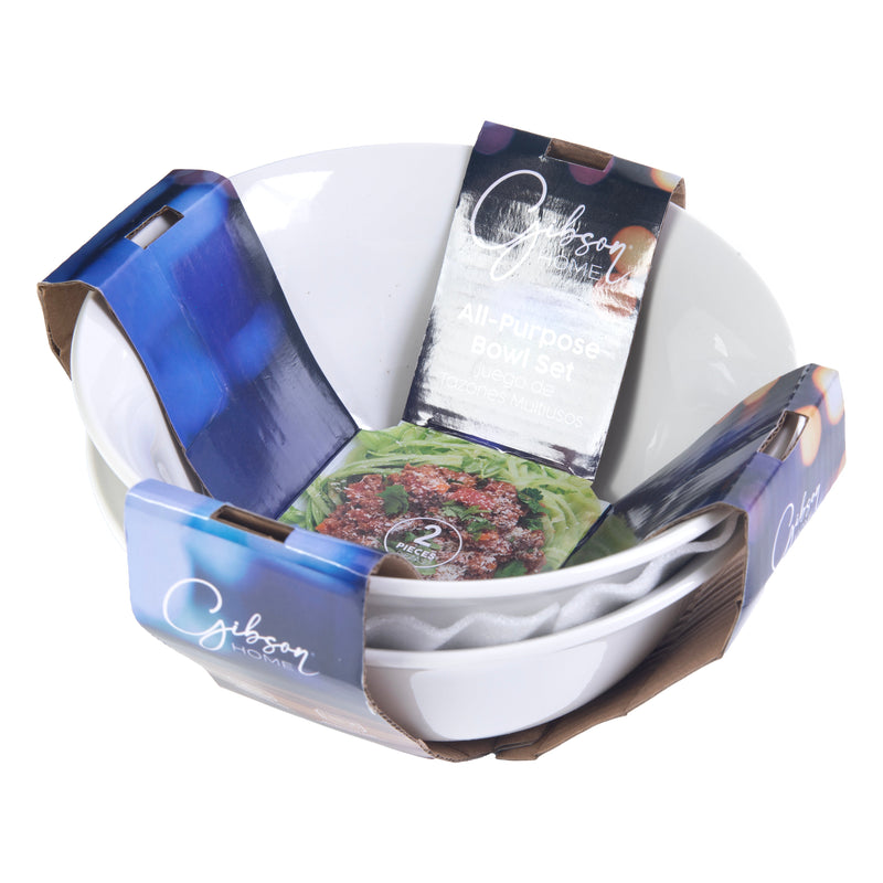 Gibson Home Great Essentials 2pc 7.5" All-Purpose Bowl Set - White - Fine Ceramic - 4-Way Color Sleeve