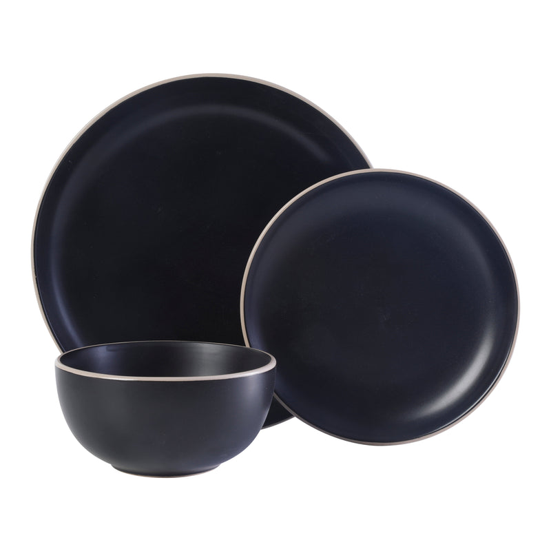 Gibson Home Rockaway 12pc Dinnerware Set - Solid Color - Stoneware - Gift Box: Matte Black / Matte Grey