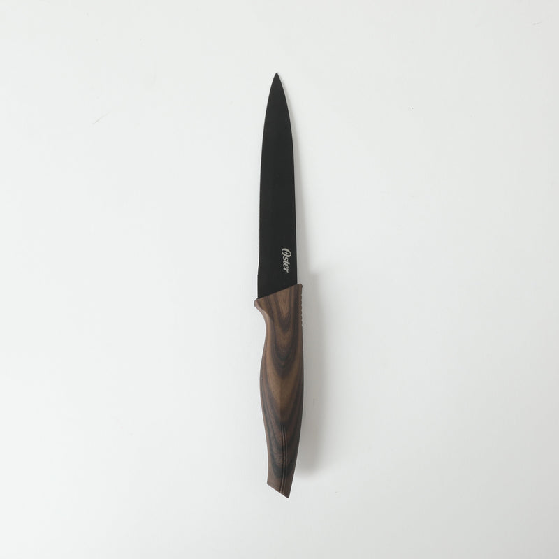 Oster Godfrey 5pc Stainless Steel Cutlery Set - Black Blade - PP Wood Look Handle - Clam Pack