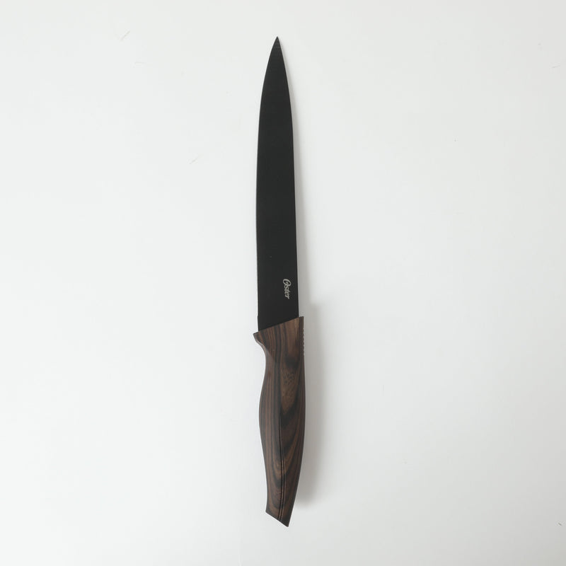 Oster Godfrey 5pc Stainless Steel Cutlery Set - Black Blade - PP Wood Look Handle - Clam Pack