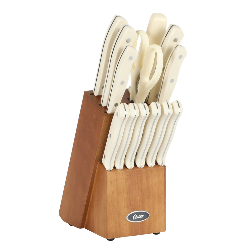 Oster Evansville 14pc Stainless Steel Cutlery Set w/ Rubberwood Block - Plastic Handle - Polished - Gift Box