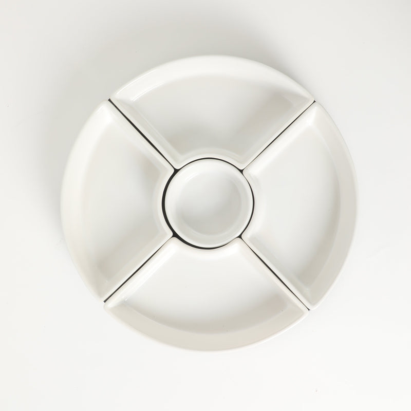 Gibson Elite Gracious Dining 5pc Tidbit Dishes w/ Rotatable MDF Wood Base - White - Stoneware - Gift Box