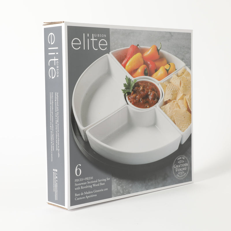 Gibson Elite Gracious Dining 5pc Tidbit Dishes w/ Rotatable MDF Wood Base - White - Stoneware - Gift Box