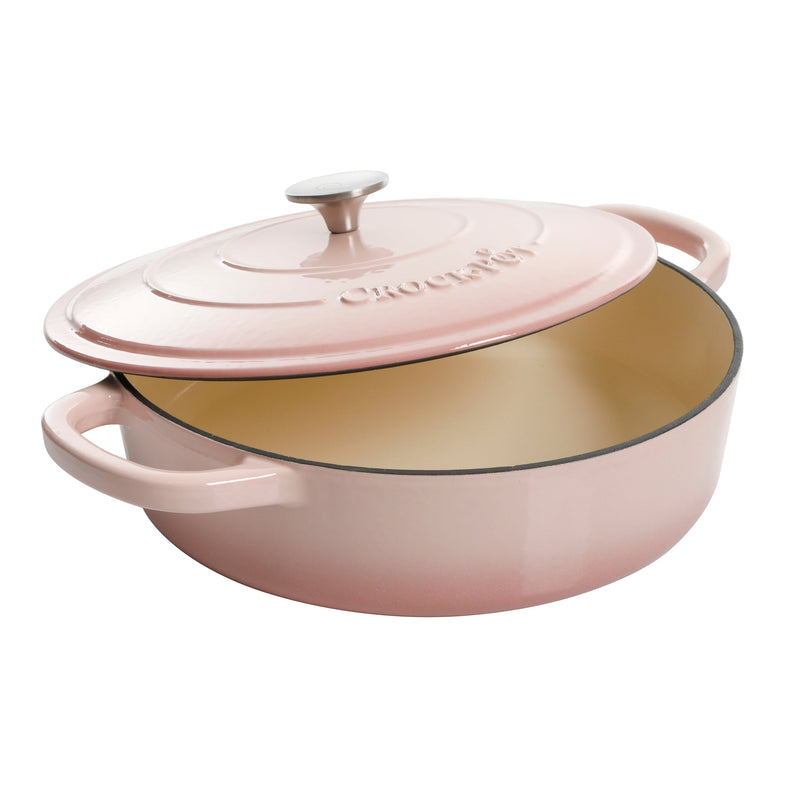 Crock-Pot Artisan 5qt Enamel Cast Iron Braiser Pan w/ Lid - Round - Color Sleeve w/ Remailer (Blush Pink)