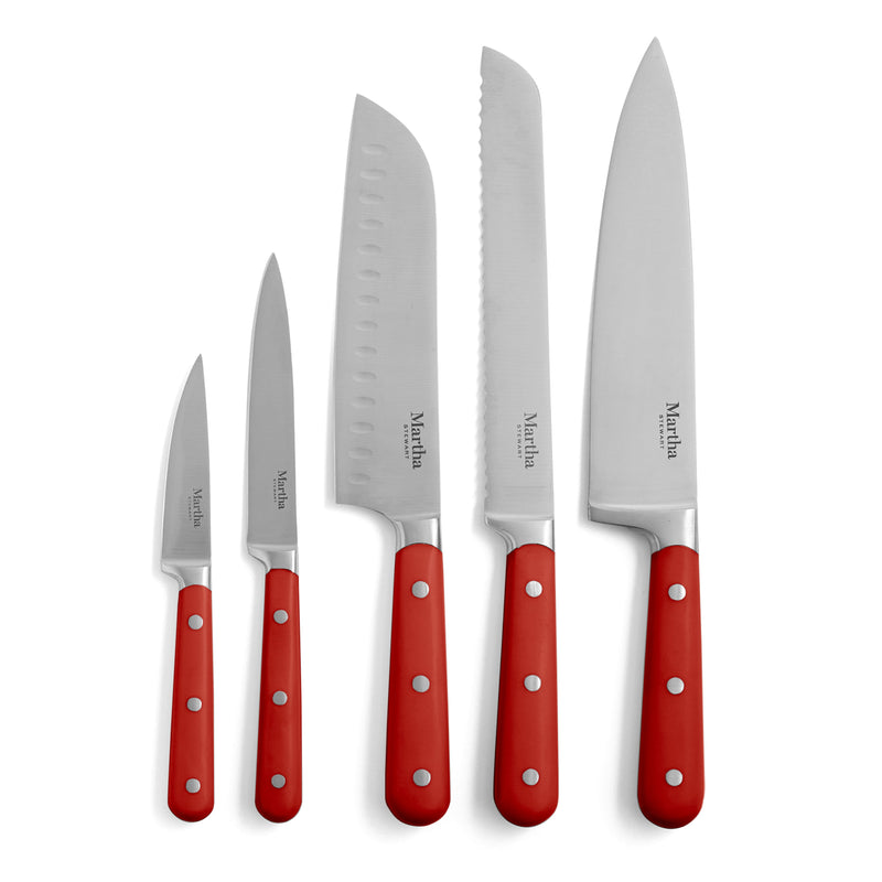 Martha Stewart Eastwalk 14pc Stainless Steel Cutlery Set w/ Acacia Wood Block - ABS Forged Handle - w/ Remailer