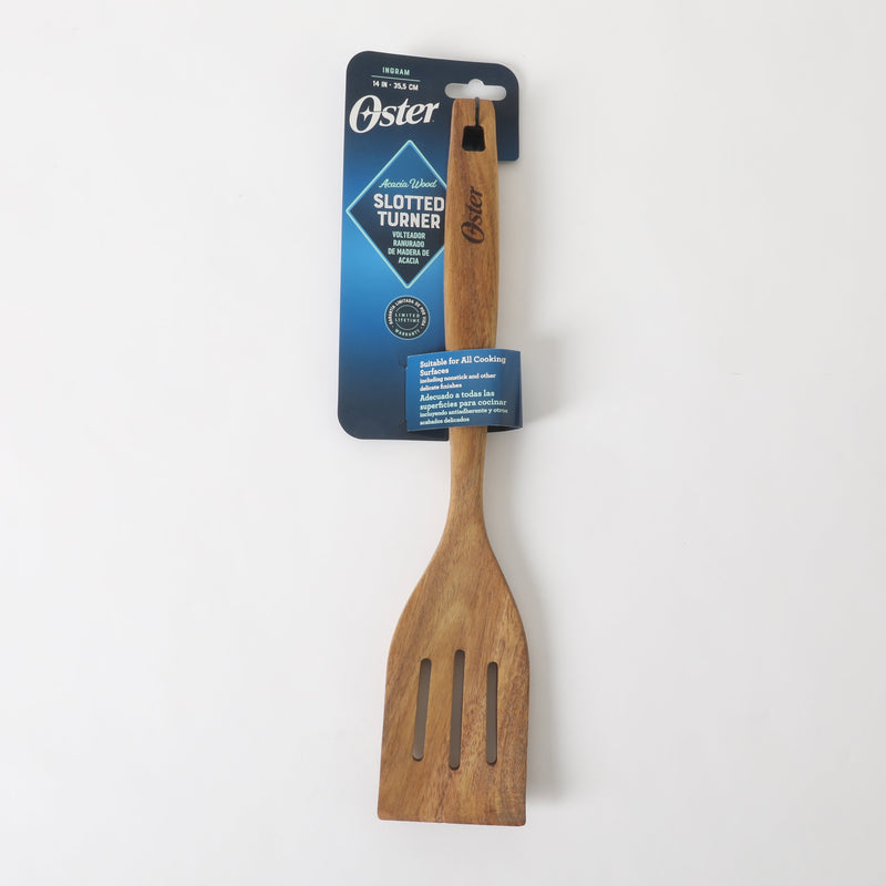 Oster Ingram Acacia Wood Slotted Turner - Tie Card