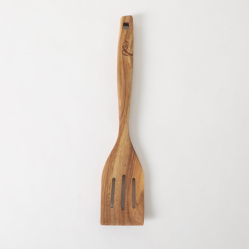Oster Ingram Acacia Wood Slotted Turner - Tie Card