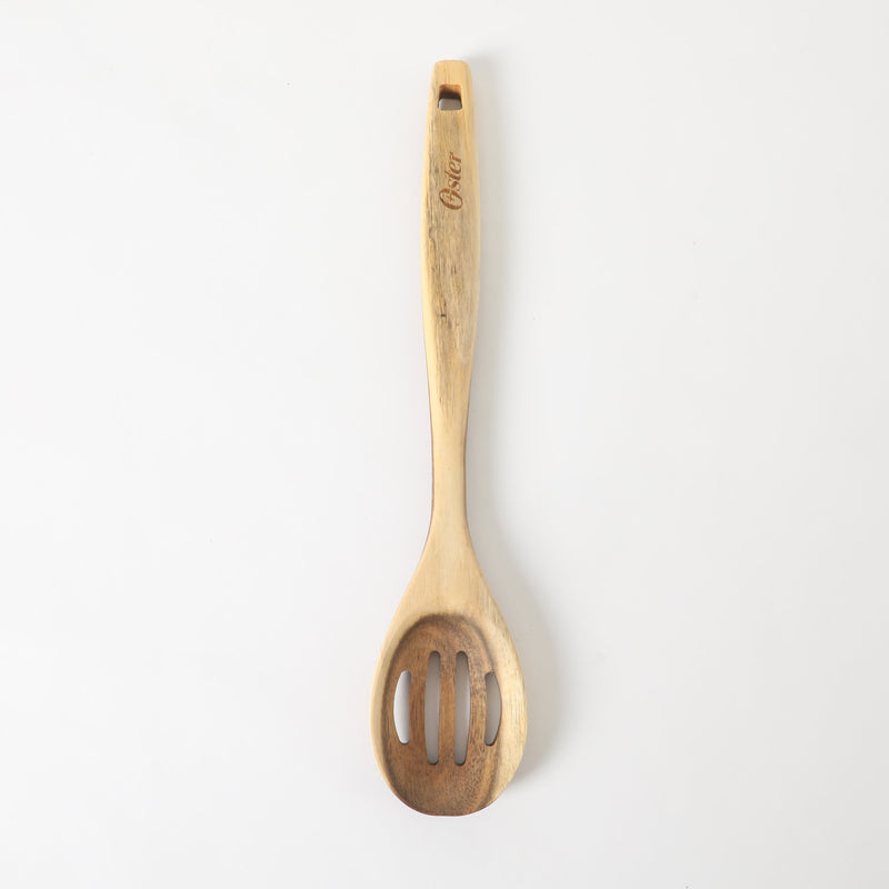 Oster Ingram Acacia Wood Slotted Spoon - Tie Card