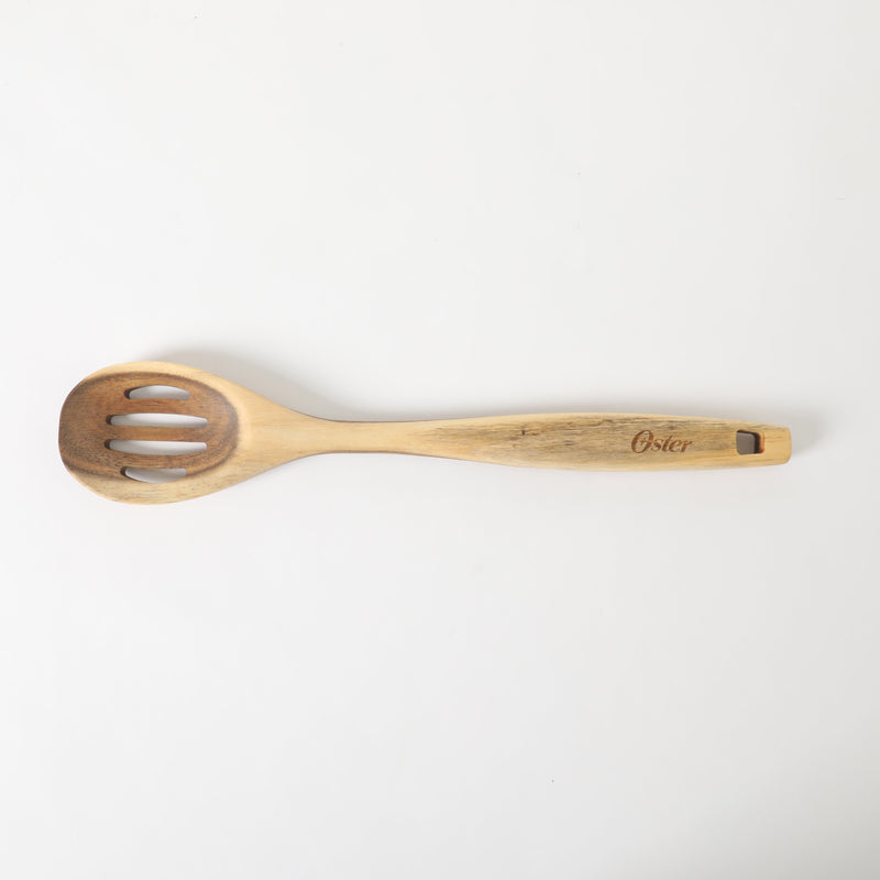 Oster Ingram Acacia Wood Slotted Spoon - Tie Card