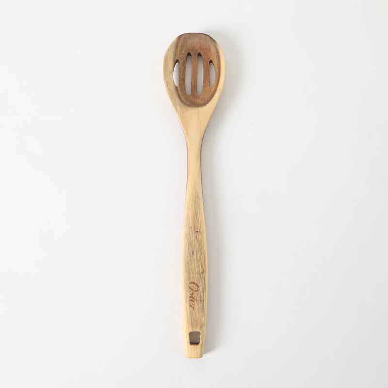 Oster Ingram Acacia Wood Slotted Spoon - Tie Card