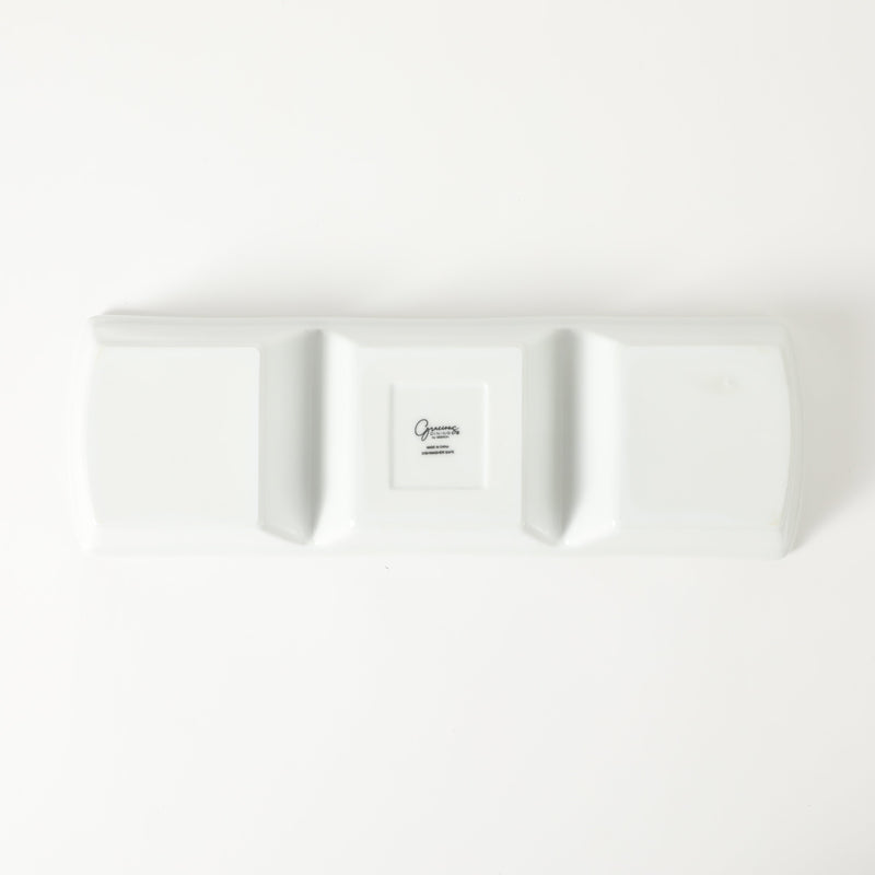 Gibson Elite Gracious Dining 3pc Tidbit Dish w/ Acacia Wood Base - White - Fine Ceramic - Gift Box