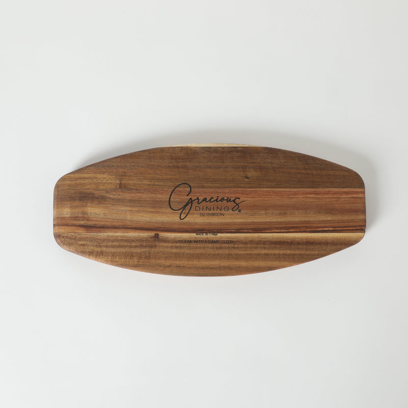 Gibson Elite Gracious Dining 3pc Tidbit Dish w/ Acacia Wood Base - White - Fine Ceramic - Gift Box