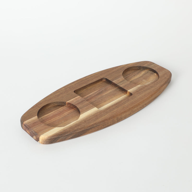 Gibson Elite Gracious Dining 3pc Tidbit Dish w/ Acacia Wood Base - White - Fine Ceramic - Gift Box