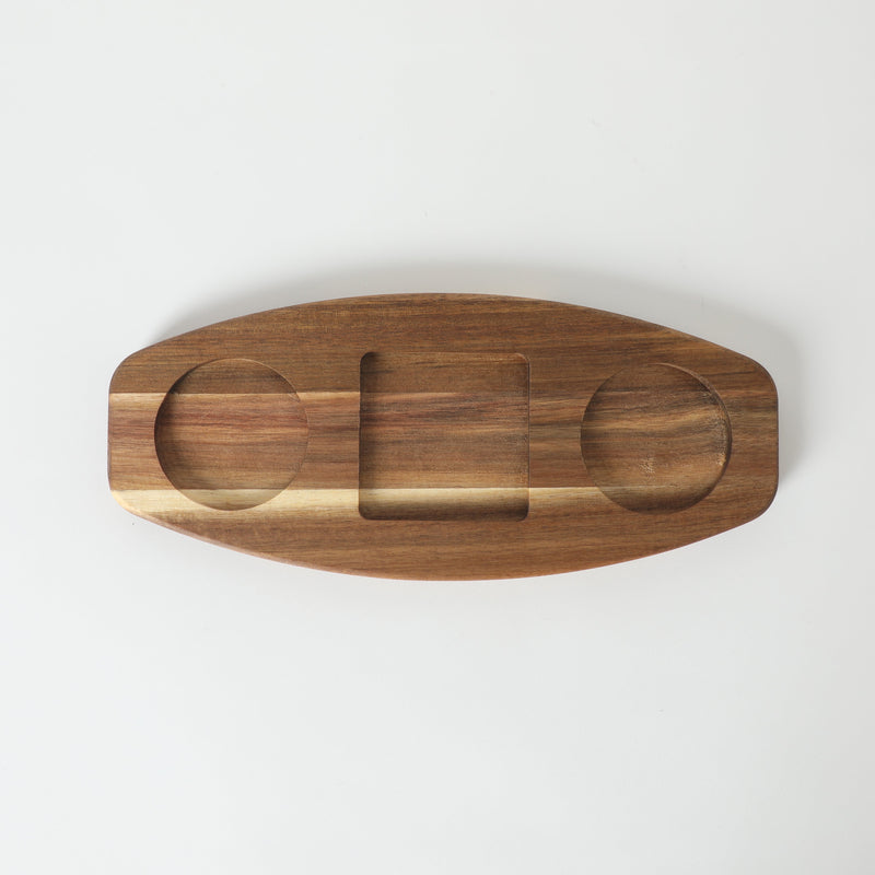 Gibson Elite Gracious Dining 3pc Tidbit Dish w/ Acacia Wood Base - White - Fine Ceramic - Gift Box