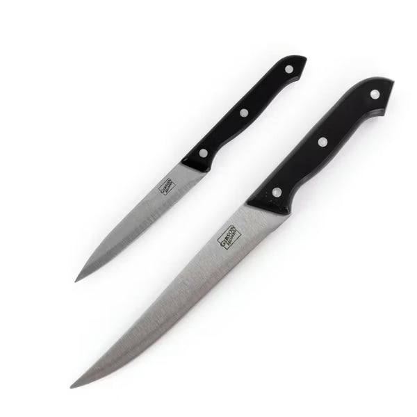 Gibson Home Wildcraft 10pc Stainless Steel Cutlery w/ Wood Cutting Board Set - Full Tang Riveted PP Handle - Clam Pack