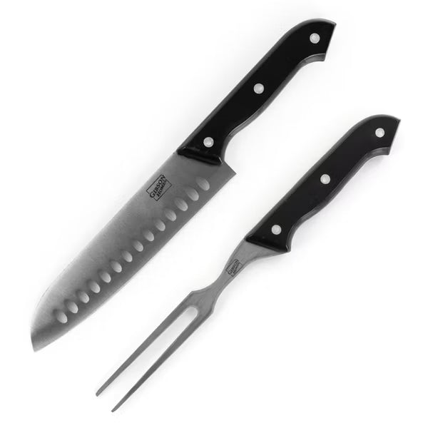 Gibson Home Wildcraft 10pc Stainless Steel Cutlery w/ Wood Cutting Board Set - Full Tang Riveted PP Handle - Clam Pack