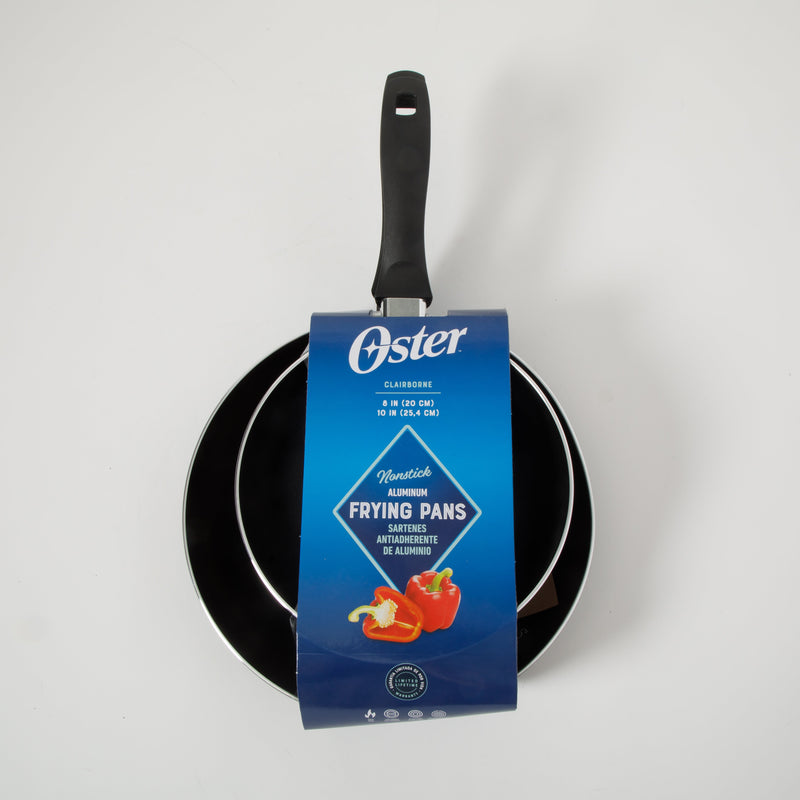 Oster Clairborne 10" & 8" Aluminum Frying Pan - Charcoal Grey - Nonstick - Hammered Exterior - Color Coating - Bakelite Handle - Color Sleeve